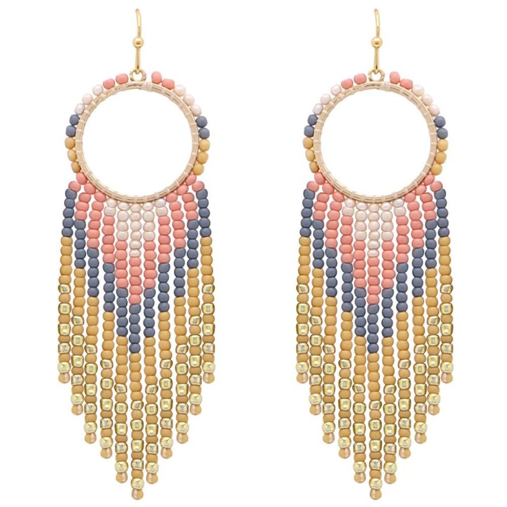 Seed Bead Tassel Boho Earrings
